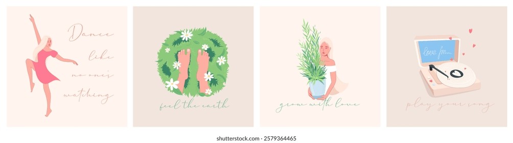 Square Cards of Self-Love affirmatioms lettering