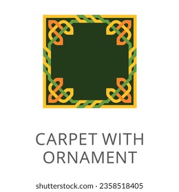 Square carpet with intertwined Celtic lines isolated on white. Colored flat vector icon of traditional ornament. Signs and symbols concept