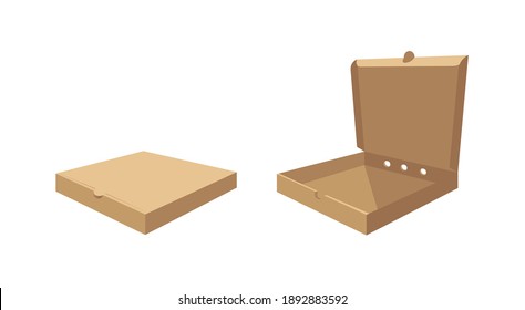 Square Carton Assembly Box for Pizza. Cartoon Style Illustration Delivery Packaging. Flat Graphic Design Clip Art. Vector Collection Mockup Isolated 