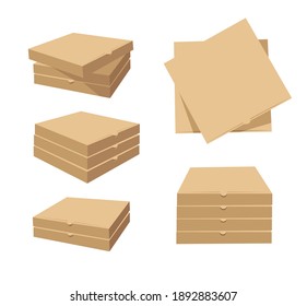 Square Carton Assembly Box for Pizza. Cartoon Style Illustration Lieferung Packaging. Flache Grafikdesign-Clipkunst. Vektorgrafik-Kollektion einzeln 