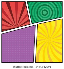 Square cartoon comic background set colorful isolated