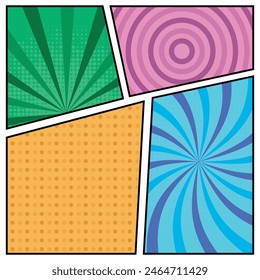 Square cartoon comic background set colorful concept