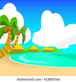 square cartoon sea summer beach and bungalow vector 