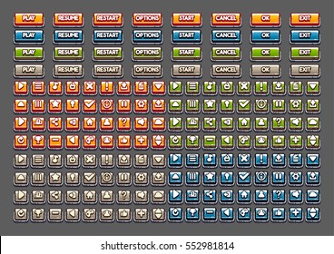 Square cartoony buttons for creating video games set 10