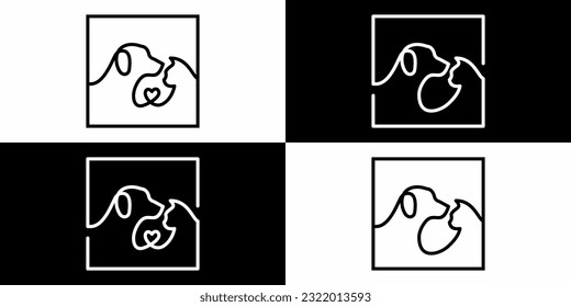 square cat dog line art outline icon symbols vector logo illustration