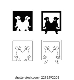 Square cat and dog vector logo line art illustration 