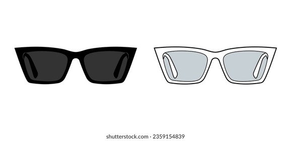 square cat eye sunglasses vector template  Sunglasses flat Drawing  glasses  template  black  silhouette  front view  unisex  black   white color  CAD mockup set 