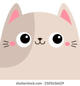 Square cat face head silhouette. Funny kitten. Beige color. Cute cartoon character. Kawaii pet animal. Pink nose, ears, tongue. Childish style. Sticker print. Flat design. White background. Vector