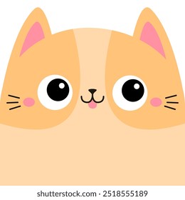 Square cat kitten face head silhouette. Cute cartoon funny character. Kawaii pet animal. Pink nose, ears, tongue. Orange color. Childish style. Sticker print. Flat design. White background. Vector