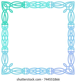 A square Celtic colored frame in cold colors. Vector isolated image on white background.
