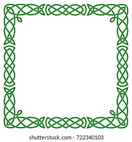 A square Celtic frame. Isolated vector green image on white background.