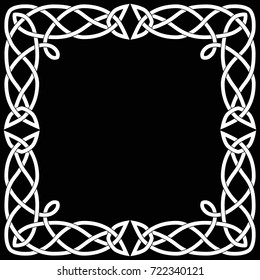 A square Celtic frame. Isolated white vector image on a black background.