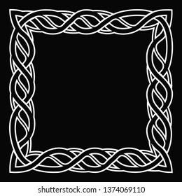 Square Celtic frame white on a black background.