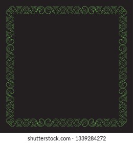 Square Celtic green frame on a black background.