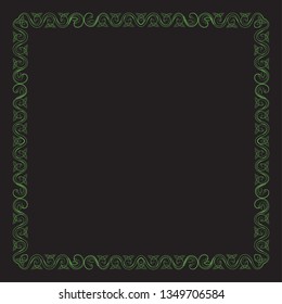 Square Celtic green frame on a black background.