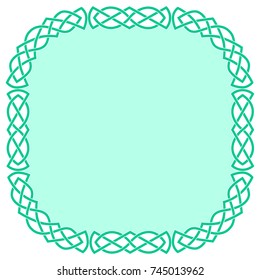 A square Celtic green frame with rounded edges. Isolated vector image on white background.