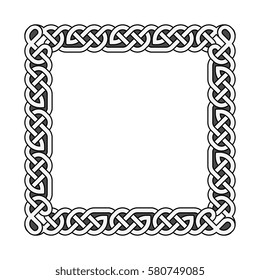 Square celtic knots vector medieval frame in black and white. Traditional frame pattern illustration