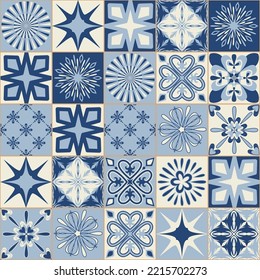 Square ceramic tile, Azulejo vintage spanish style, several different design tiles for interior decoration, vector illustration