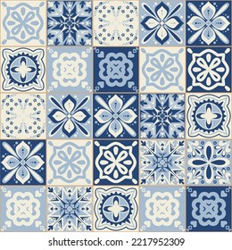 Square ceramic tile, Azulejo vintage spanish style, several different design tiles for interior decoration, vector illustration