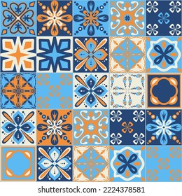 Diseño de baldosas de cerámica cuadrada, estilo mediterráneo de color azulado de moda, fondo decorativo sin inconvenientes