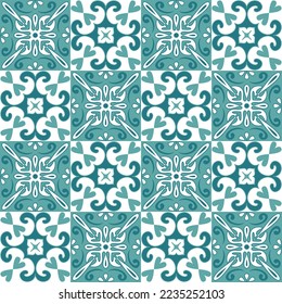 Planta cuadrada de cerámica verde en estilo portugués, ilustración vectorial para diseño mediterráneo
