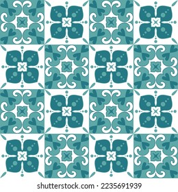 Square ceramic tile mint green in spanish portuguese style, vector illustration