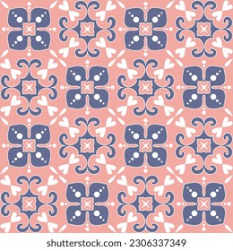 Square ceramic tile pink purple mosaic in spanish style, illustration for design