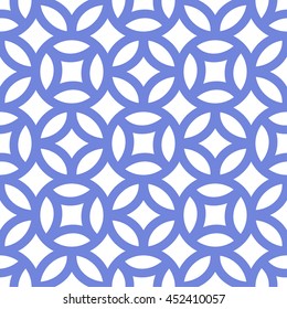 Square ceramic tiles blue and white background. Seamless circle pattern. Abstract Geometric Background. Vector Illustration.