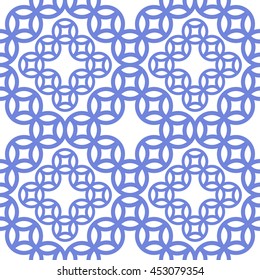 Square ceramic tiles blue and white background. Seamless circle pattern. Abstract Geometric Background. Vector Illustration.