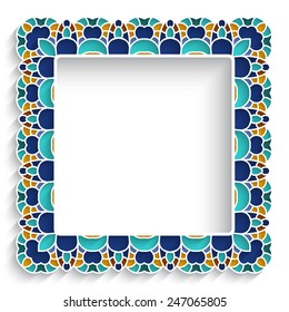 Square ceramic vector frame with mosaic ornament on white