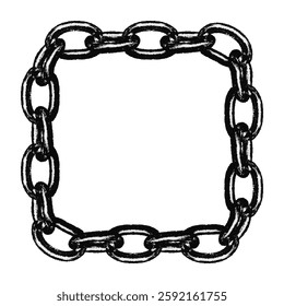 Square chain frame with retro photocopy effect. Black monochrome border with grainy stippling texture for y2k collage. Vector illustration isolated on transparent background
