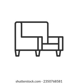Silla cuadrada con reposabrazos, icono lineal. Línea con trazo editable