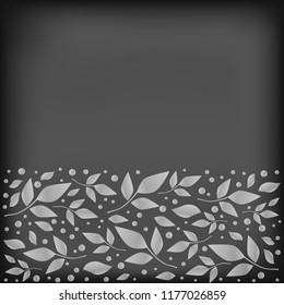 Square chalkboard background with decorative stripe of white leaves and dots below for decoration, wedding, invitation, greeting card, text, chalk lettering, restaurant, bar, cafe, greeting, banner
