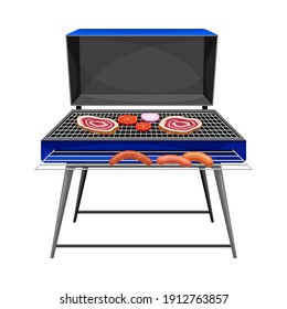 Square Charcoal Barbecue Grill with Metal Grid for Cooking Food and Lid Vector Illustration