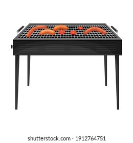 Square Charcoal Barbecue Grill with Metal Grid for Cooking Food Vector Illustration