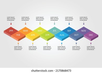 gráfico cuadrado de plantilla de línea de tiempo de 12 meses para infografía para presentación de 12 elementos