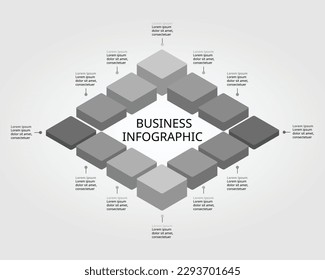 quadratische Kartenebene Vorlage für Infografiken zur Präsentation für 12 Elemente