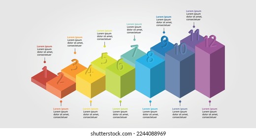 square chart of with numbers timeline template for infographic for presentation for 12 element
