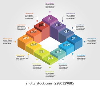 square chart template with months for infographic for presentation for 12 element
