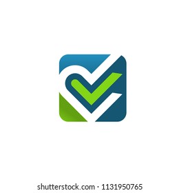 square check mark and hearth logo vector concept