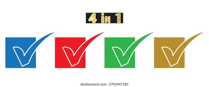 Ícones De Marca De Seleção Quadrada, Conjunto De Caixas De Sinal De Aprovação, Símbolo De Conclusão De Tarefa, Gráfico De Validação