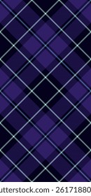 Square check plaid background, hippie texture tartan fabric. Manufacturing seamless textile vector pattern in black and indigo colors palette.