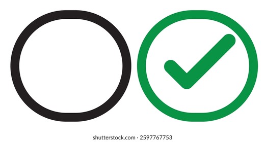 Square checkbox set. Blank and checked checkbox stroke line art vector icon for app or website. Survey icon.