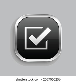 square checked icon design. Glossy Button style rounded rectangle isolated on gray background.. Vector illustration