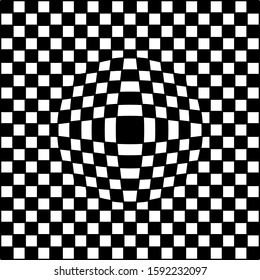 square checkered background with the illusion of bloating, vector bloating checkered surface
