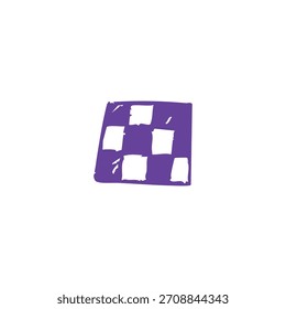 A square checkered shape of purple and white colors is centered on a white backdrop.