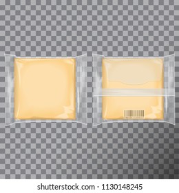 Pacote de queijo quadrado. Saco para alimentos, lanches para o seu design
