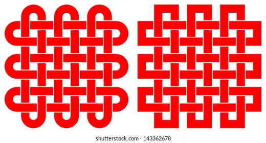 Square Chinese knot pattern isolated on white background, vector illustration 