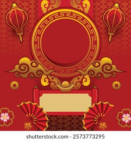 Square Chinese New Year Flyer And Poster Template Concept