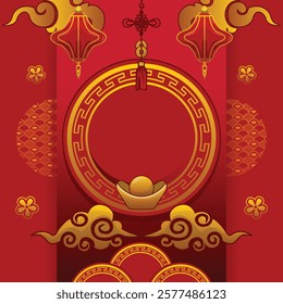 Square Chinese New Year Flyer And Poster Template Vector